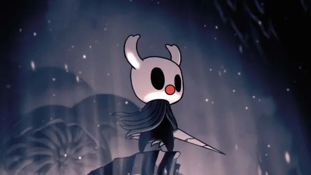 El personaje de Hollow Knight se encuentra con su espada al borde de un acantilado.