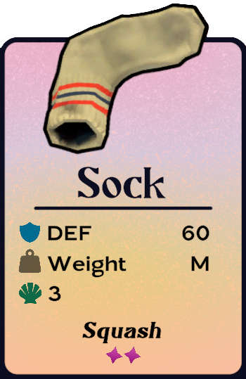A dirty, upside down sock with blue and red stripes at the ankle.