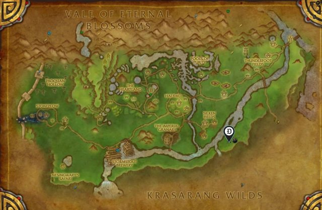 WoW screenshot of the Valley of the Four Winds with the Son of Galleon spawn location marked with a map marker