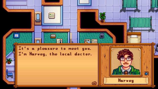 Harvey introduction in Stardew Valley