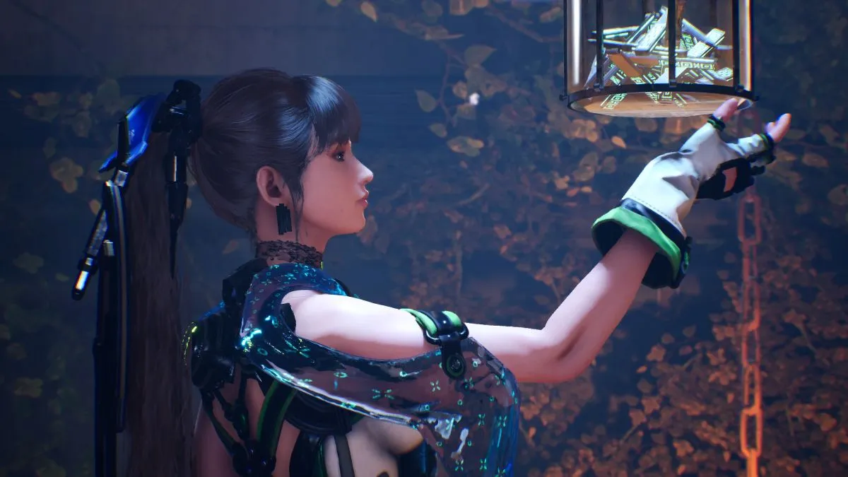Eve touching a cage at one of the Chapter of Trial shrines