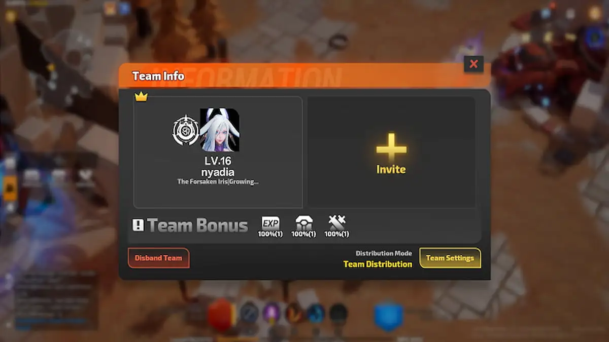 The Team menu in Torchlight: Infinite.
