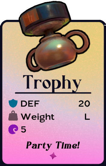 An upside down bronze trophy, a shell in Another Crab's Treasure