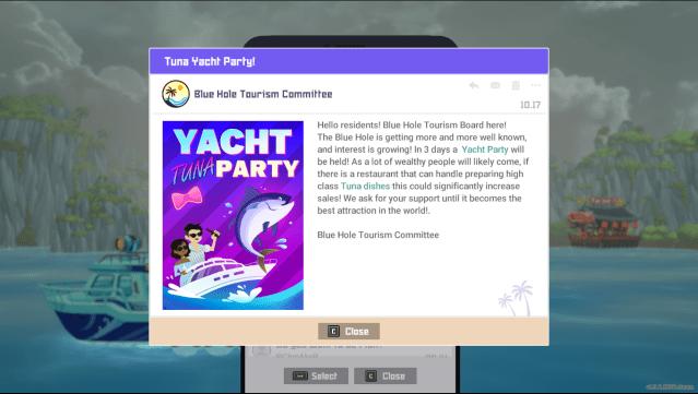 Tuna Yacht Party notification in Dave The Diver
