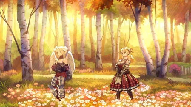 The characters Scarlett and Umerus talk to one another in a field of flowers during the PS5 trailer for Unicorn Overlord.