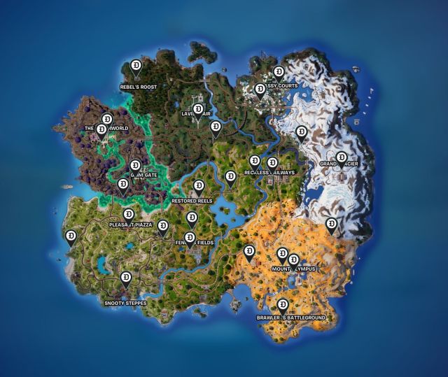 Fortnite map showcasing all the cabbage cart locations
