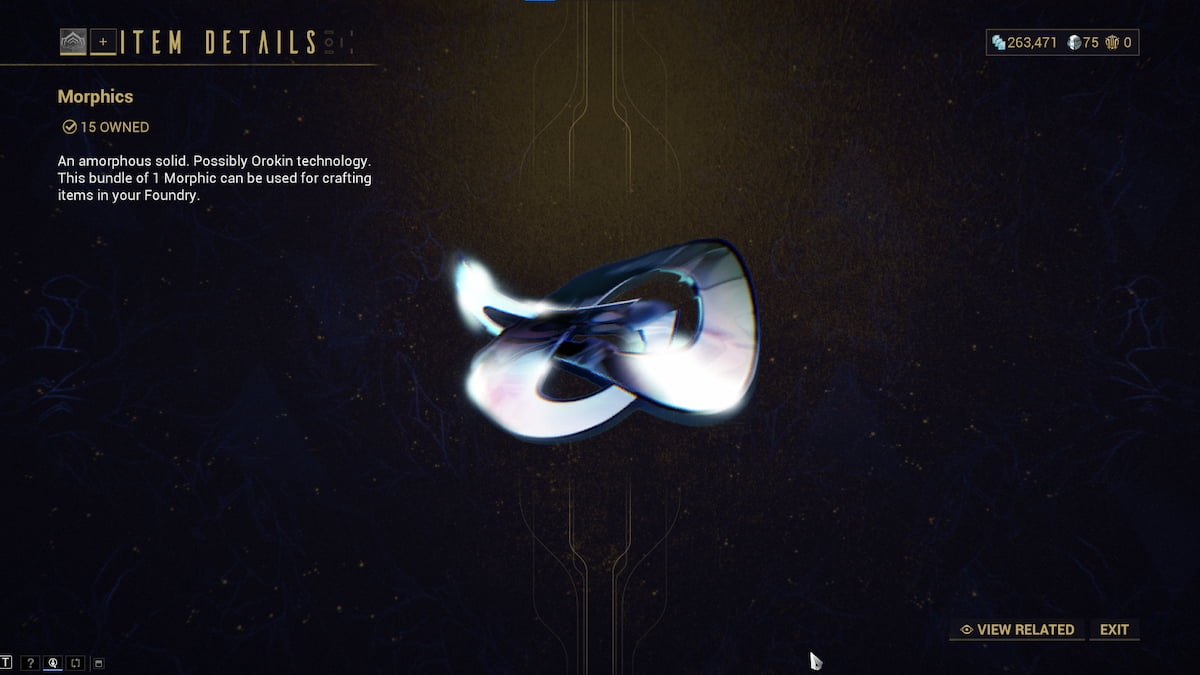 Morphics in Warframe menu