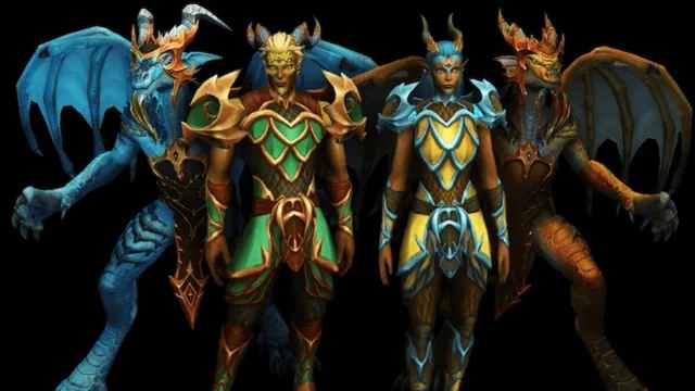 Dracthyr Evokers in their Visaged form in World of Warcraft Dragonflight.