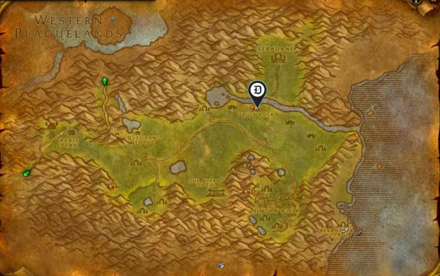 Skulk Rock in the Hinterlands marked on a map in world of Warcraft Classic