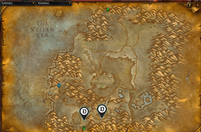 Map of Desolace, showing where to find Centaur Pariah