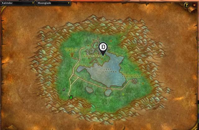 Map of Moonglade, showing where to find Shadowy Figure