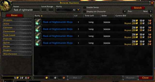 Flask of Nightmarish Mojo being sold on auction house