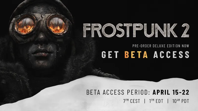 A promotional image for. the Frostpunk 2 beta