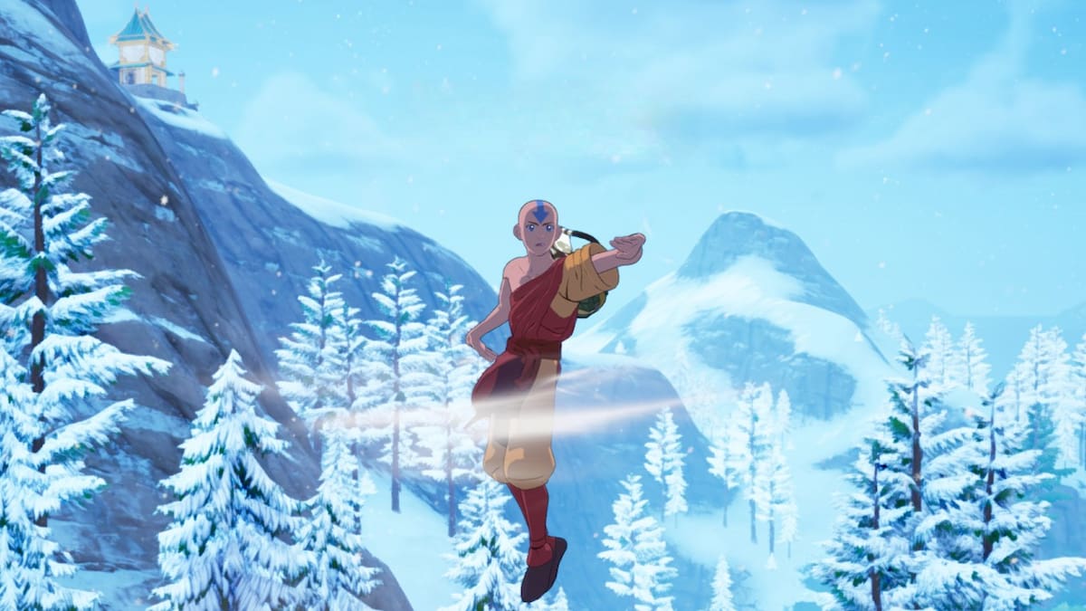 Aang using Airbending in the air in Fortnite.
