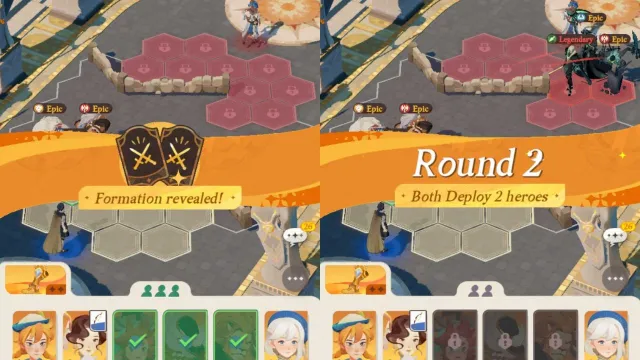 A split screen image showing the deploy stages of AFK Journey's Honor Duel battles.