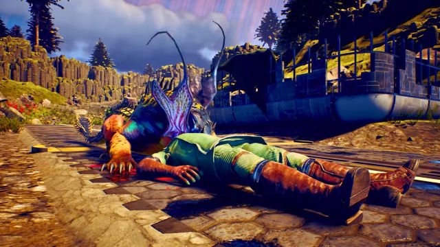 alien eating human in outer worlds