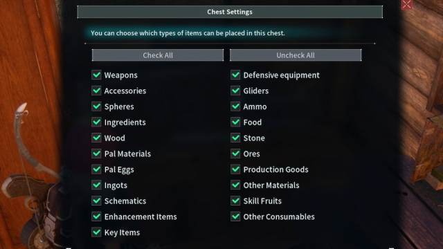 All chest settings in Palworld.
