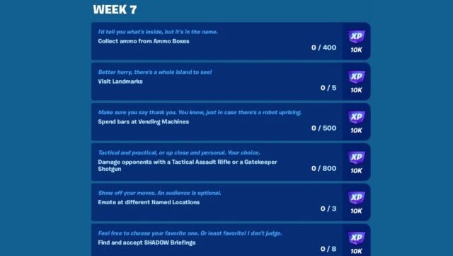 All week seven Fortnite quests.