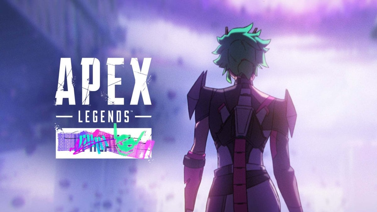 A shot of Apex's Alter from behind, with the Apex Legends logo next to her.