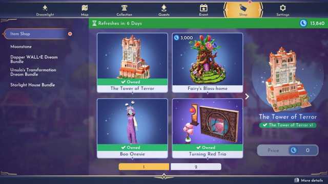 All page one Premium Shop items in Disney Dreamlight Valley.