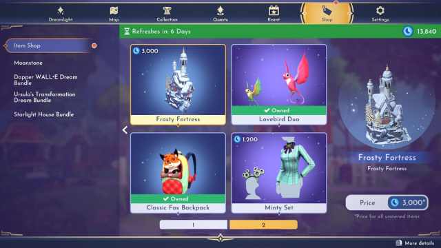 All page two Premium Shop items in Disney Dreamlight Valley.