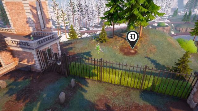 The Artifact location in The Cemetery marked in Fortnite.