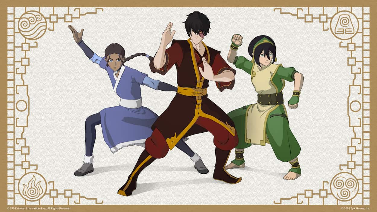 Katara, Zuko, and Toph posing for the Avatar Elements event.