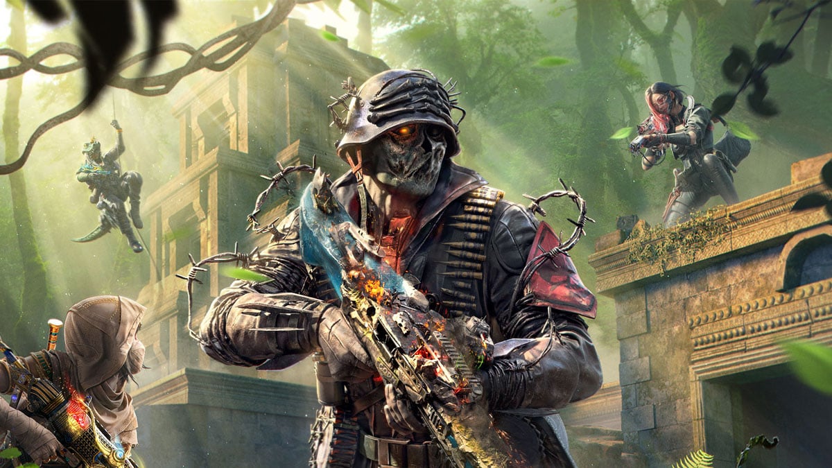 A soldier in a jungle wielding The Campaign, a Mythic variant of the MG42 machine gun, in CoD Mobile.