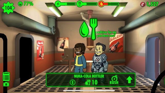 water and food to collect from the nuka cola bottler in Fallout Shelter