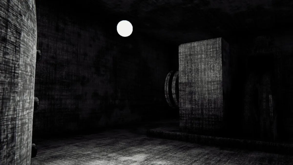 A dark room in the underground of the main facility in Content Warning.