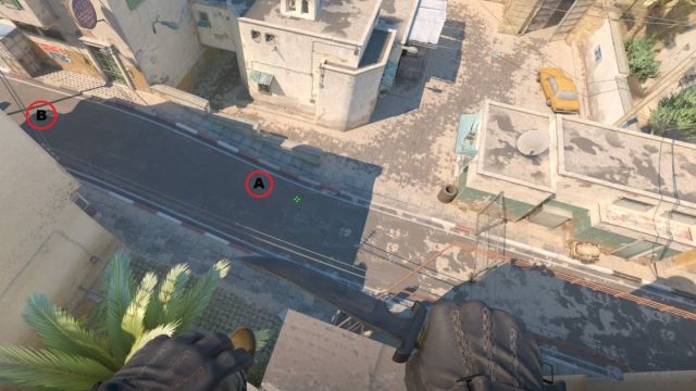 T Spawn in Dust 2 with A and B positions marked