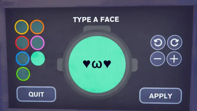 A custom face in Content Warning showing hearts in the eyes and a cute face.