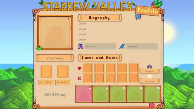 A blank custom character profile for Stardew Valley.