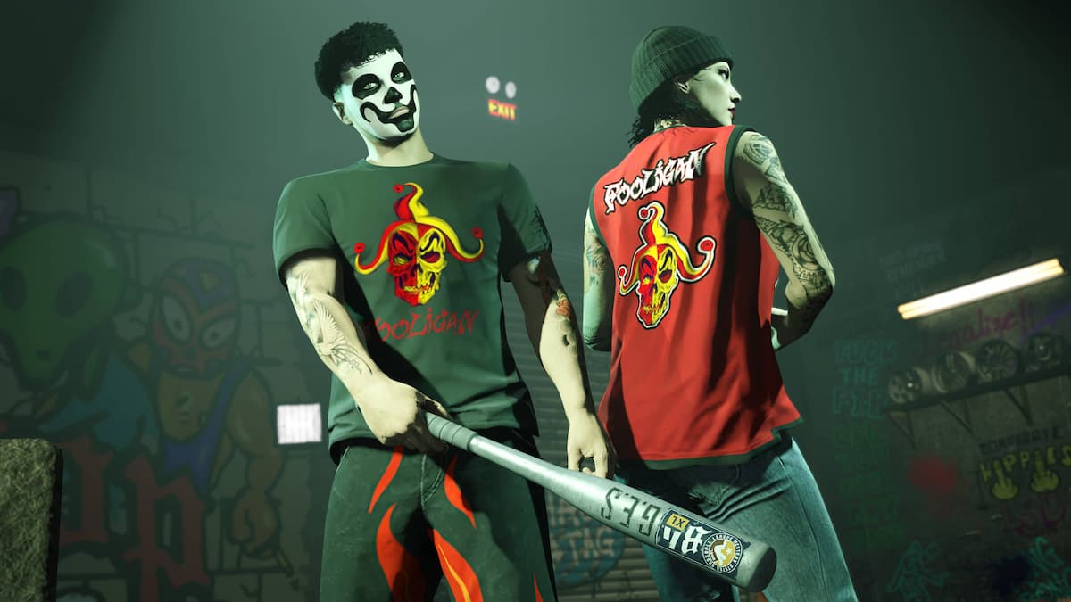 An image of characters wearing the Fooligan t-shirt and vest from GTA Online