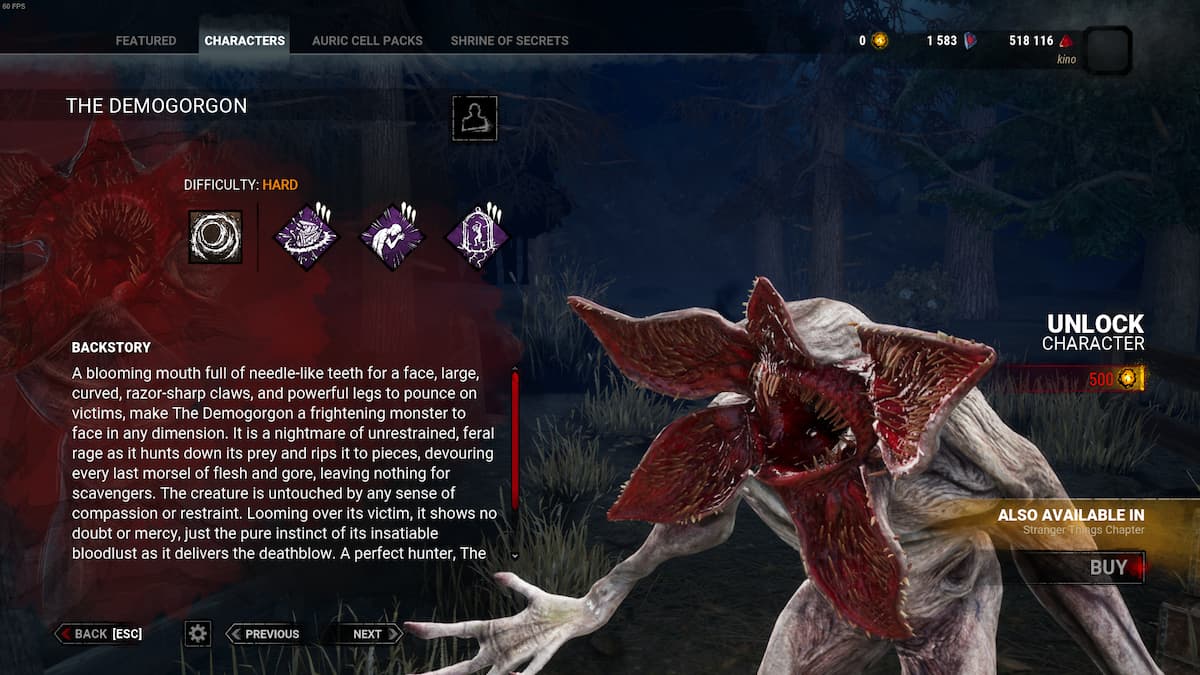The Demogorgon antagonist from Stranger Things as a killer in Dead by Daylight.