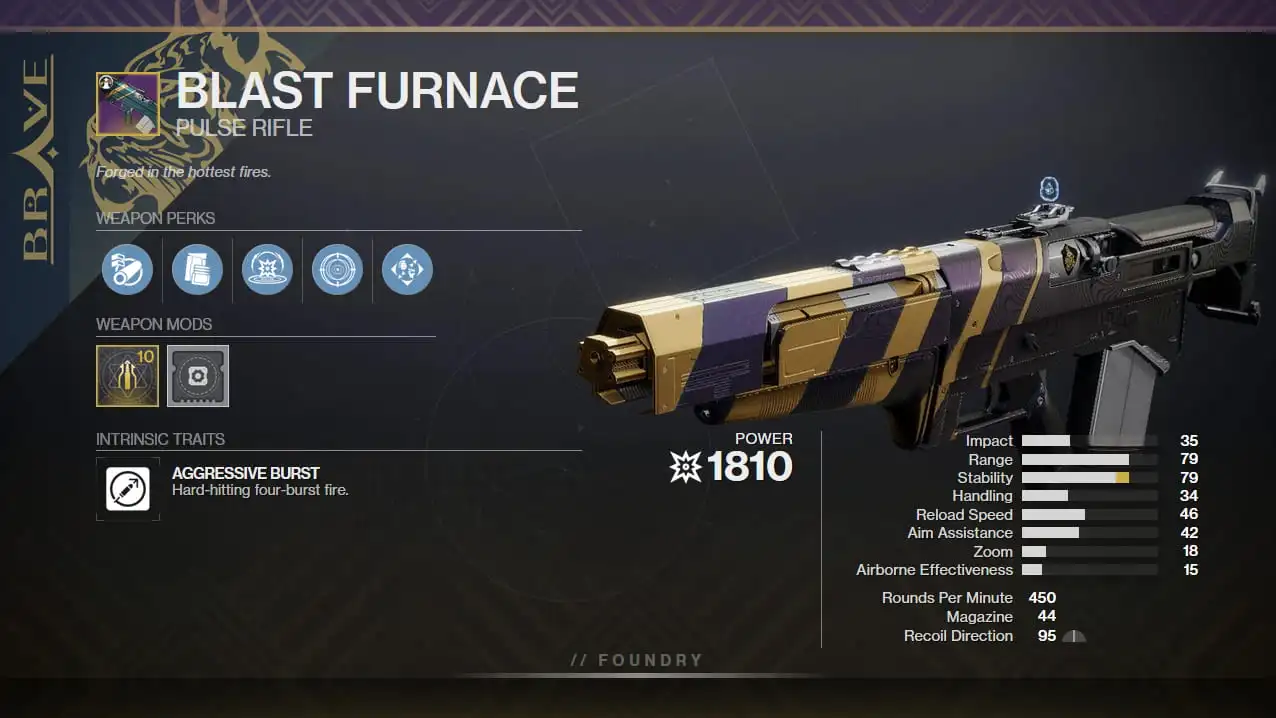 Blast Furnace god roll and best perks in Destiny 2