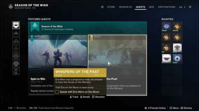 Whispers of the Past quest in the Destiny 2 quest tab