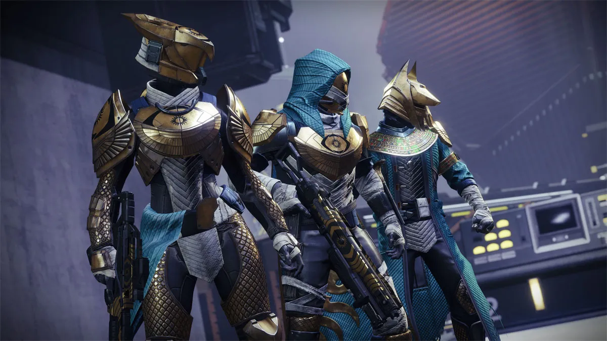 Three guardians in Trials of Osiris armor prepare to battle in Destiny 2.