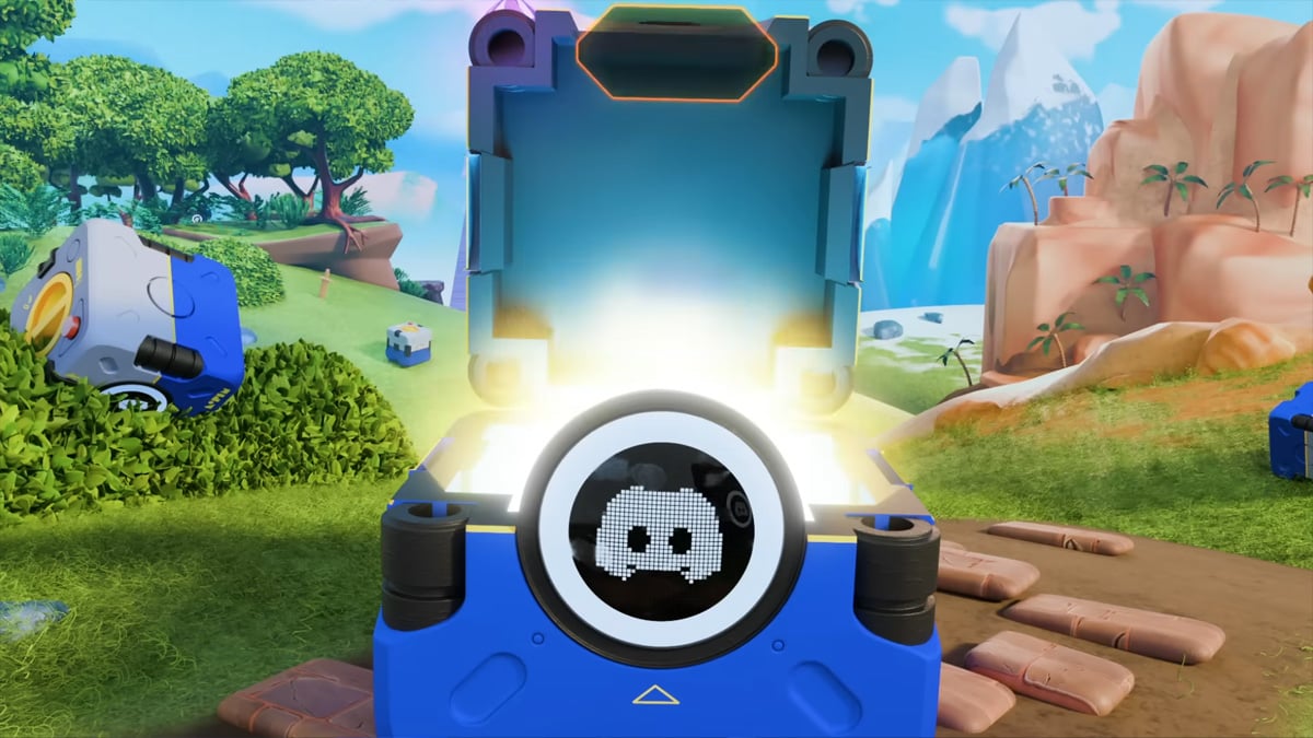 A Discord Loot Box opens up in an open field.