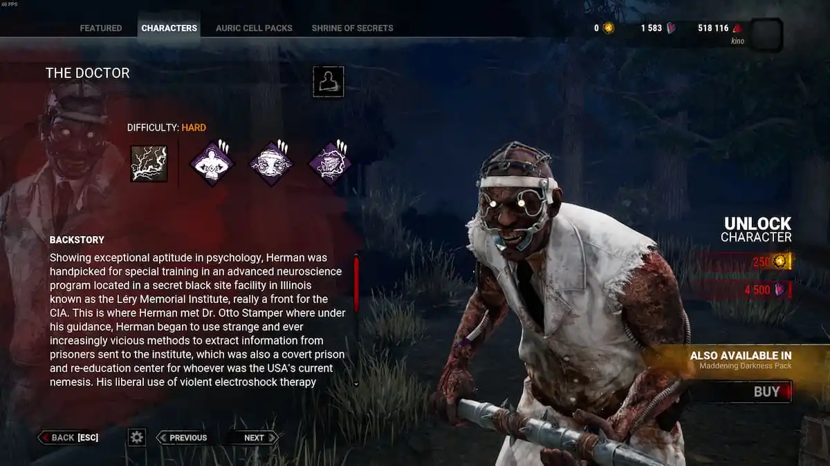 Overview of The Doctor killer in Dead by Daylight.