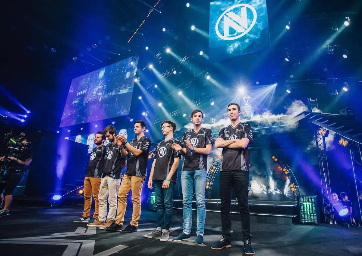 Team Envy celebrate on stage at DreamHack Cluj-Napoca.