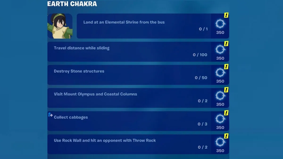 All Earth Chakra quests in Fortnite.