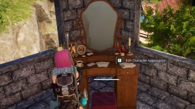 The player looking at the Antique Dresser with the edit character appearance option in Palworld.