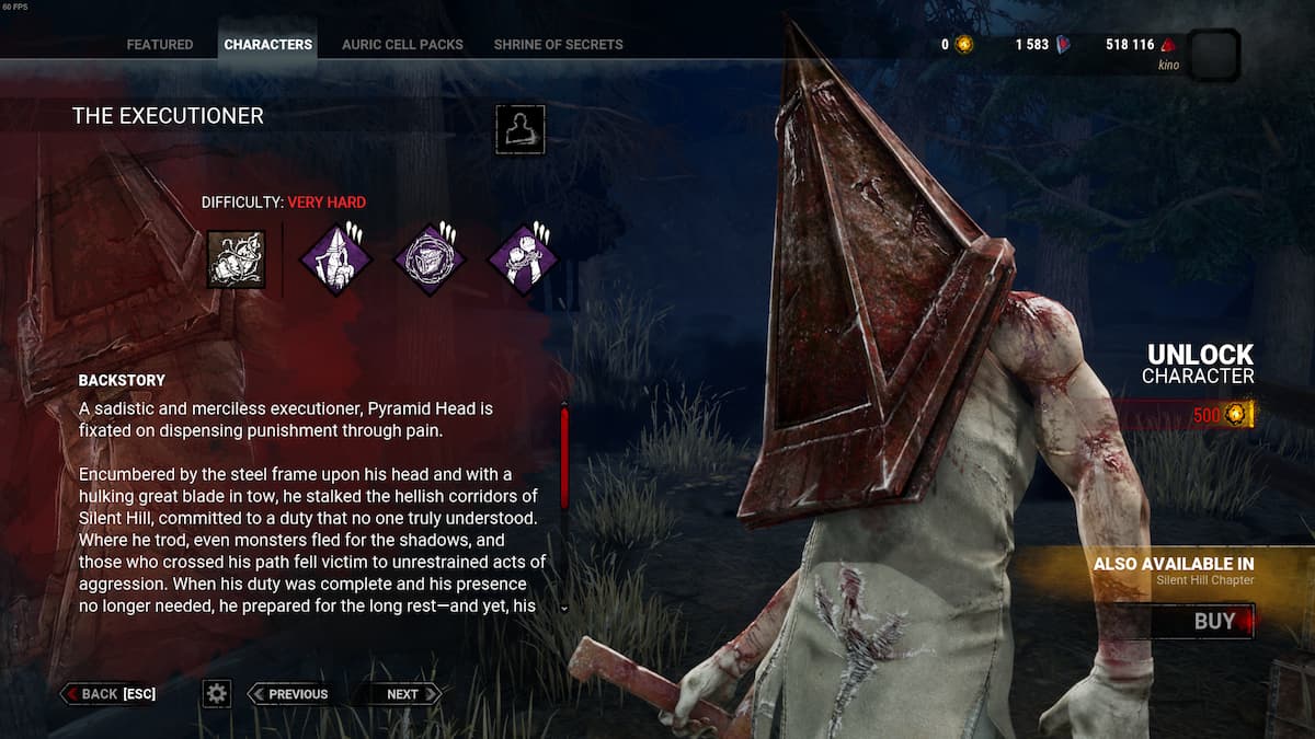 Pyramid Head from the Silent Hill fracnhise as a killer in Dead by Daylight.