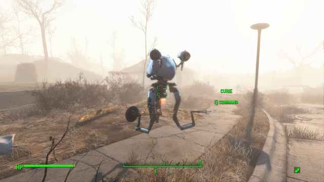 Curie companion hovering near the player in Fallout 4