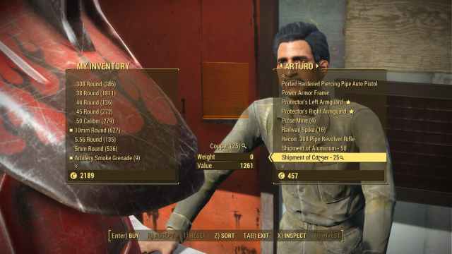 Arturo's inventory in Fallout 4