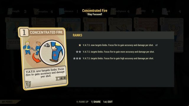 Concentrated Fire perk in Fallout 76.