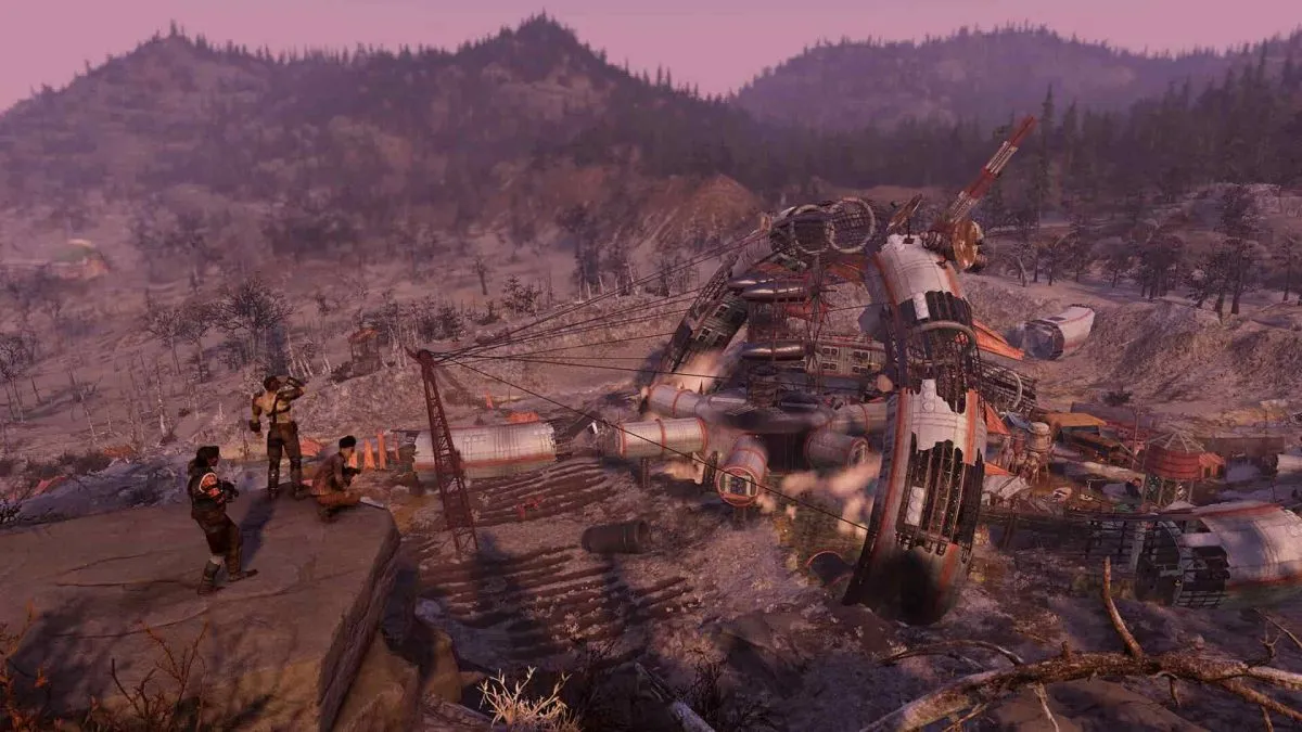 fallout 76 map with a few vault dwellers overlooking the ruins