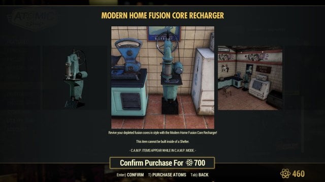 Home Fusion Core recharger in Fallout 76.