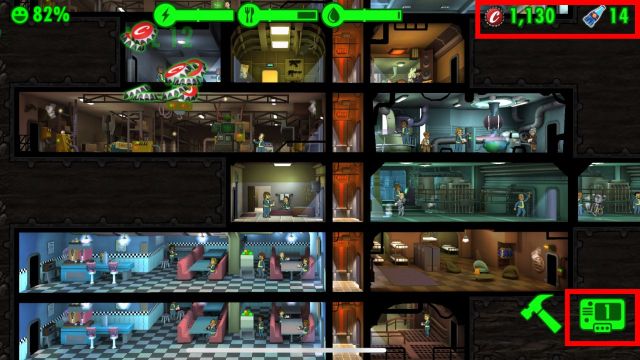 Red boxes around the rewards you get for watching ads in fallout shelter